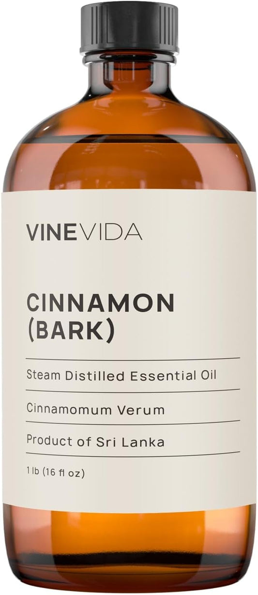 VINEVIDA Cinnamon Bark Essential Oil 16 oz - Undiluted Cinnamon Oil - DIY Candle Scents for Candlemaking - Bulk Essential Oil for Soap Making Safe for Skin