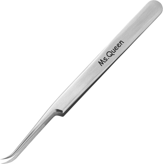 Ms.Queen Eyelash Extension Tweezers,Professional Curved Pointed Isolation Tweezers for Classic Individual Volume Mink Lash Extensions