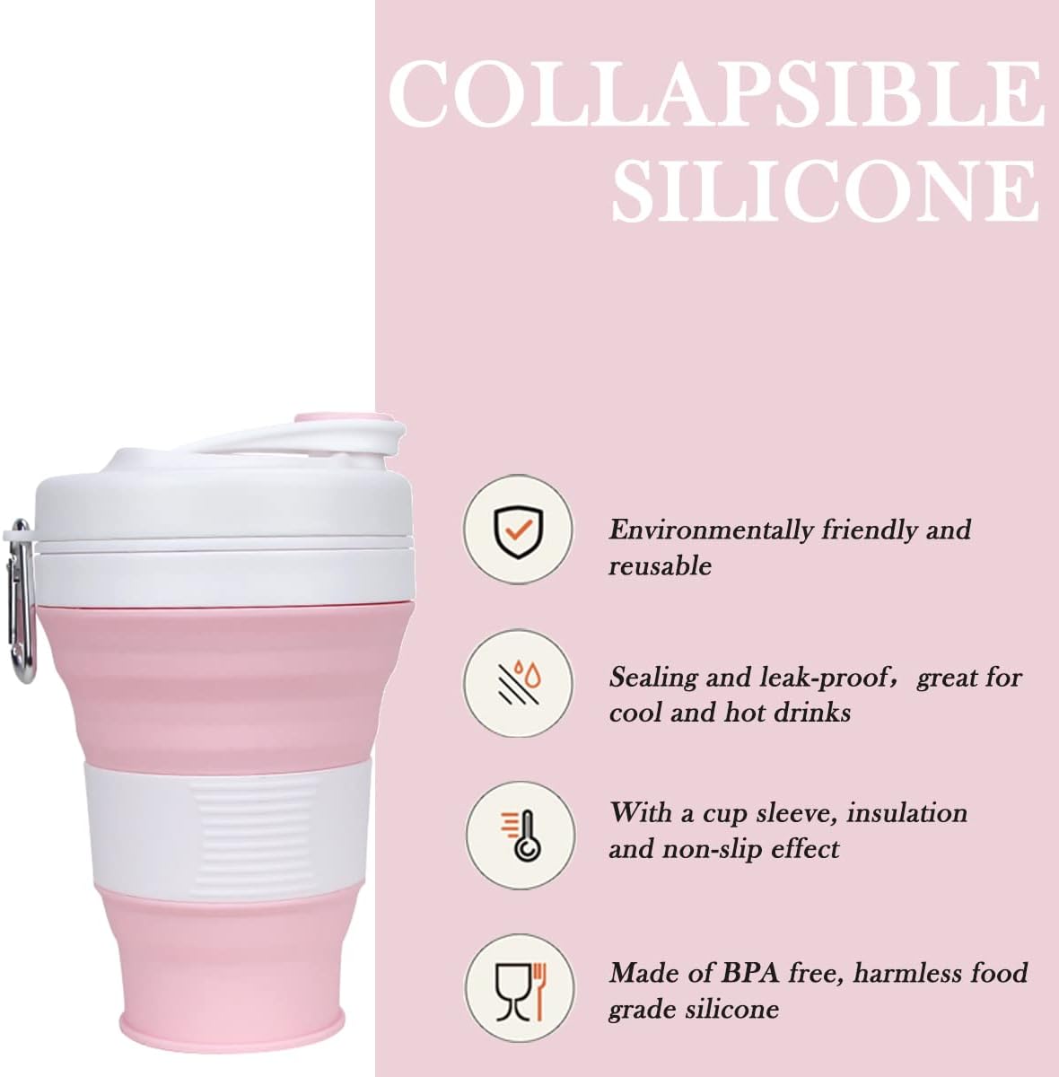 Silicone Coffee Cup with Straw lid Collapsible Cups for Traveling 20oz Lightweight Folding Water Mug for Picnic Hicking Camping Climbing