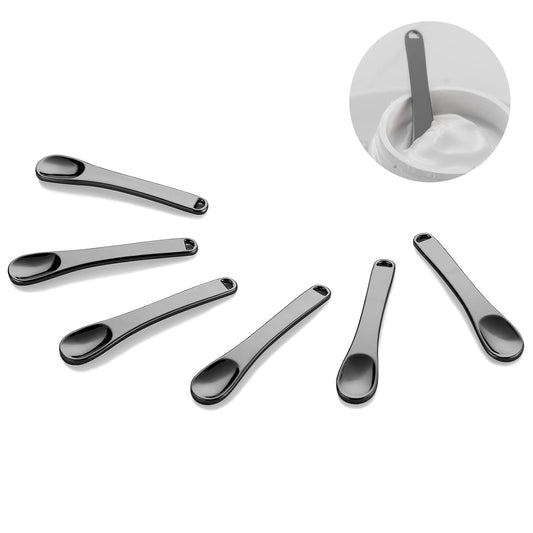 Tekson 6 Pieces Metal Cosmetic Skincare Spatula, Mini Mask facial Reusable Scoop, Makeup Beauty Spoons for Cream, Lotions, Moisturizers(Black)