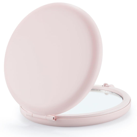Compact Mirror Bulk, Set of 100 Double-Sided 1X/2X Magnifying Metal Pocket Makeup Mirrors(Round, Pink Marshmallow)