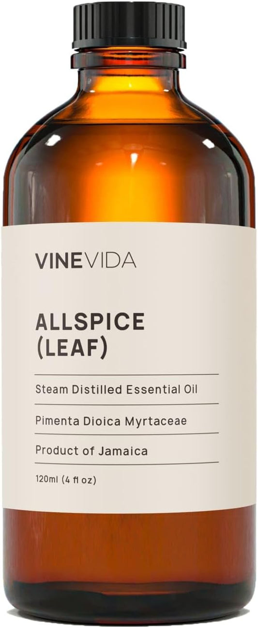 VINEVIDA Allspice (Leaf) Essential Oil 4 oz - Undiluted Allspice (Leaf) Oil 4 oz - Allspice (Leaf) Candle Oil Scent - DIY Candle Scents for Candlemaking - Bulk Essential Oil for Soap Making