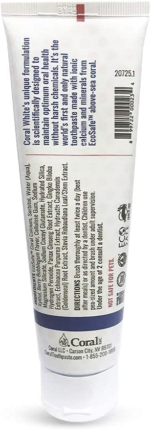 Coral White Kids Bubble Berry Fluoride Free Toothpaste - 4 Ounces (3 Pack)