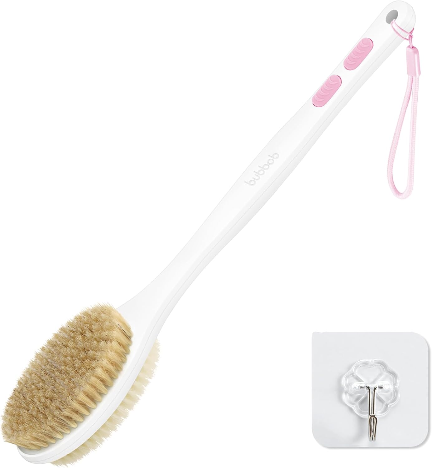 Back Scrubber, Back Scrubber for Shower, Bath Brush Long Handle for Shower with Double Sided Bristles for Wet or Dry Brushing (Pink)