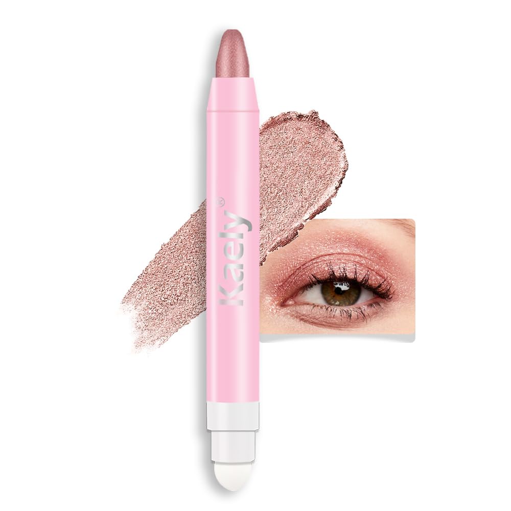 Kaely 2in1 Cream Eye Shadow Brightener Sticks for Eyes, Pencil Eyeshadow Applicator Stick Waterproof Pigmented, Eye Shadow Palette Highlighter Makeup, sombras para ojos, 37 Rose Gold Shimmer