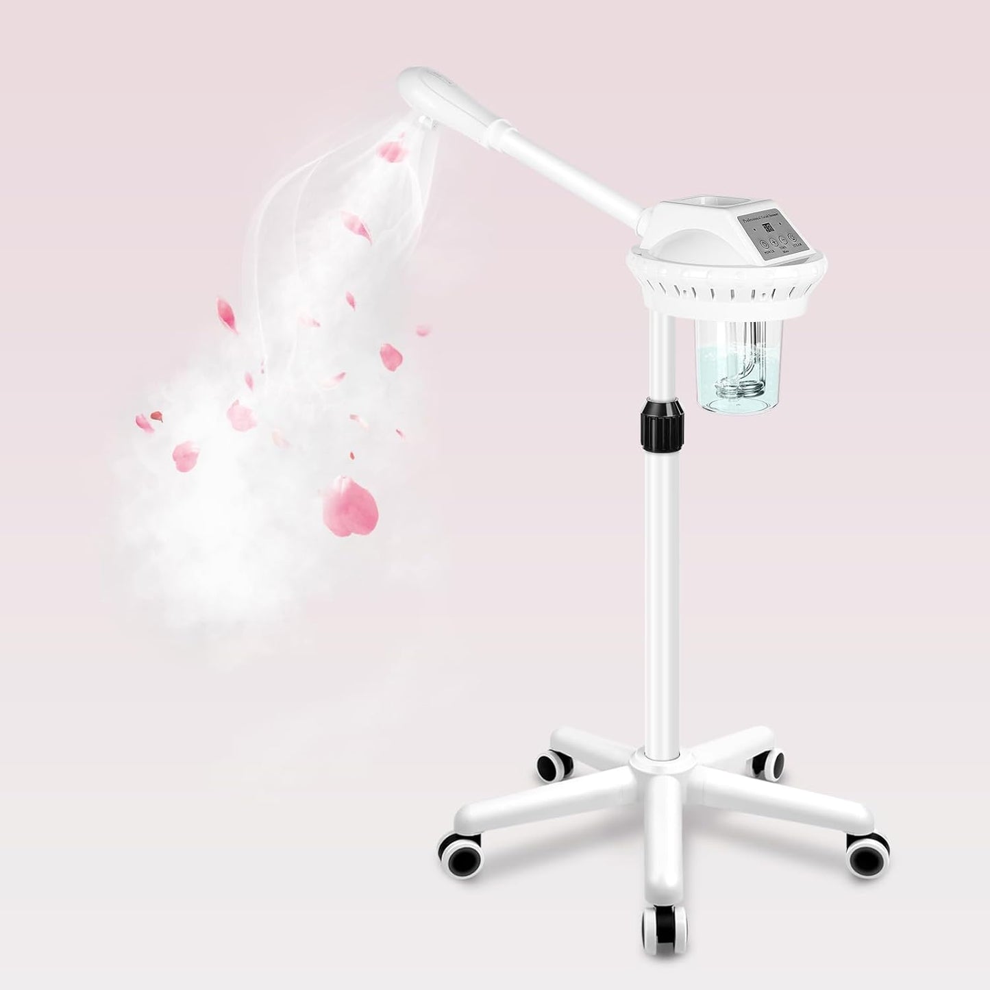 Professional Facial Steamer, Esthetician Steamer on Wheels, Stand Face Steamer for Facial Deep Cleaning and Hydration, Steamer for Facial for Personal Care or Beauty Spa or Salon, White