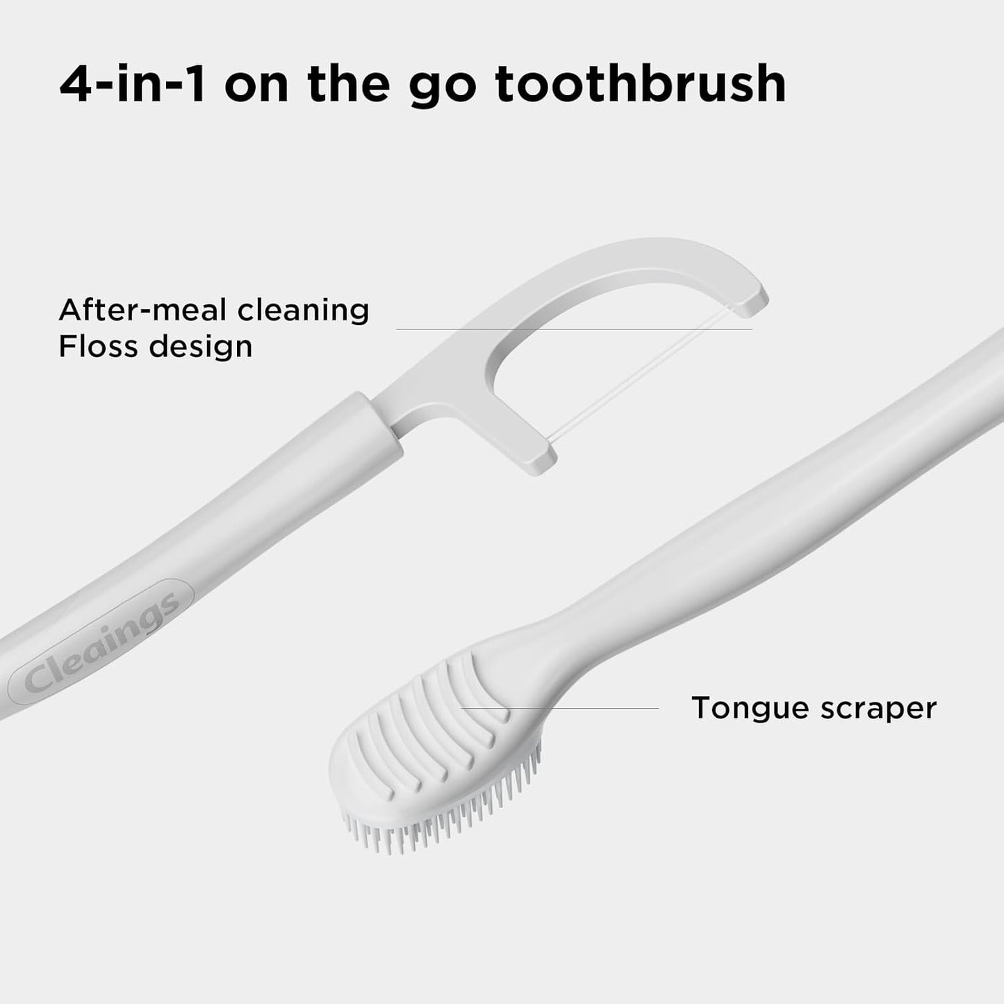 cleaings® Disposable Toothbrushes with Toothpaste - 4-in-1 Mini Travel Toothbrushes, Built-in Tongue Scraper, Floss & Picks for On-The-Go, Camping, Work (Strawberry)