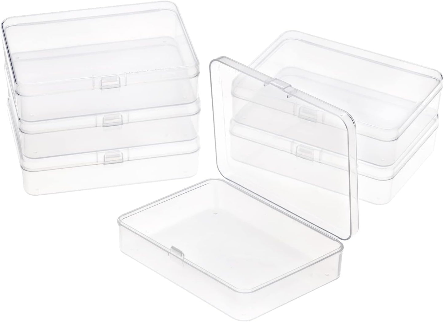 ISKYBOB 6 Packs Rectangle Small Clear Plastic Storage Containers Box Case with Hinged Lid Crafts Organizer for Crayon, Bobby Pin, Beads (4.5 x 3.4in)