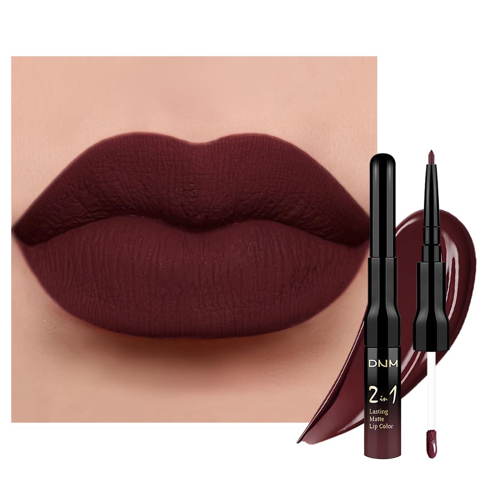 evpct 1Pcs Dark Deep Red Matte Lip Liner and Liquid Lipstick Stain Makeup Set for women, Red Long Lasting Smudge Proof Lipstick labiales matte mate larga duracion listip 24 hours originales,17#