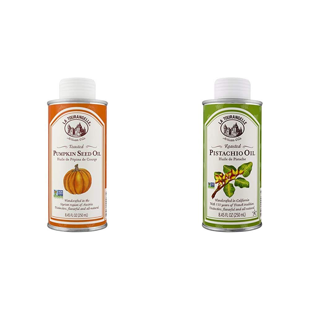 La Tourangelle Toasted Pumpkin Seed Oil and Roasted Pistachio Oil Bundle | Nutty Flavored Oils for Cooking, Baking, Salads, 8.45 fl oz Each