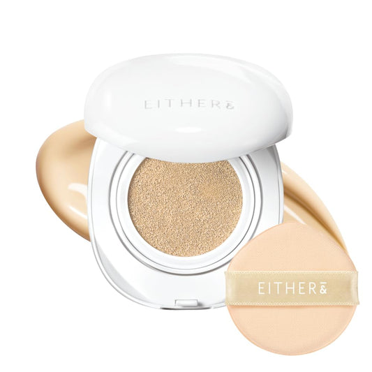 EITHER& Glow Pixel Cushion Foundation, Glowy Skincare, Korean Makeup, Natural Coverage, Moisturizing, Lightweight, Long Lasting Coverage for Flawless Skin (21N Natural)