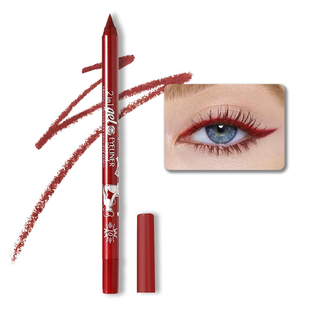 evpct 1Pcs Red Color Gel Glitter Eyeliner Pencils Set for Women Waterline Waterproof Smudge Proof lapiz de ojos delineador de ojos contra el agua Eye Liner Makeup, 10# Red