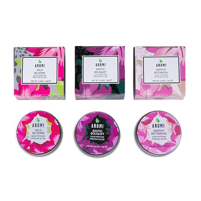 Aromi Solid Perfume | Floral Fragrance, Red Currant, Tuberose, Woodsy Scent, Vegan, Cruelty-free, Stocking Stuffer, Travel, Small Women’s Gift, Concentrated, Alcohol-Free (Exotic Bouquet)