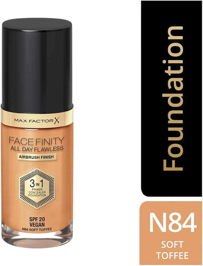 Max Factor Facefinity 3-in-1 All Day Flawless Liquid Foundation, SPF 20-84 Soft Toffee, 30 ml