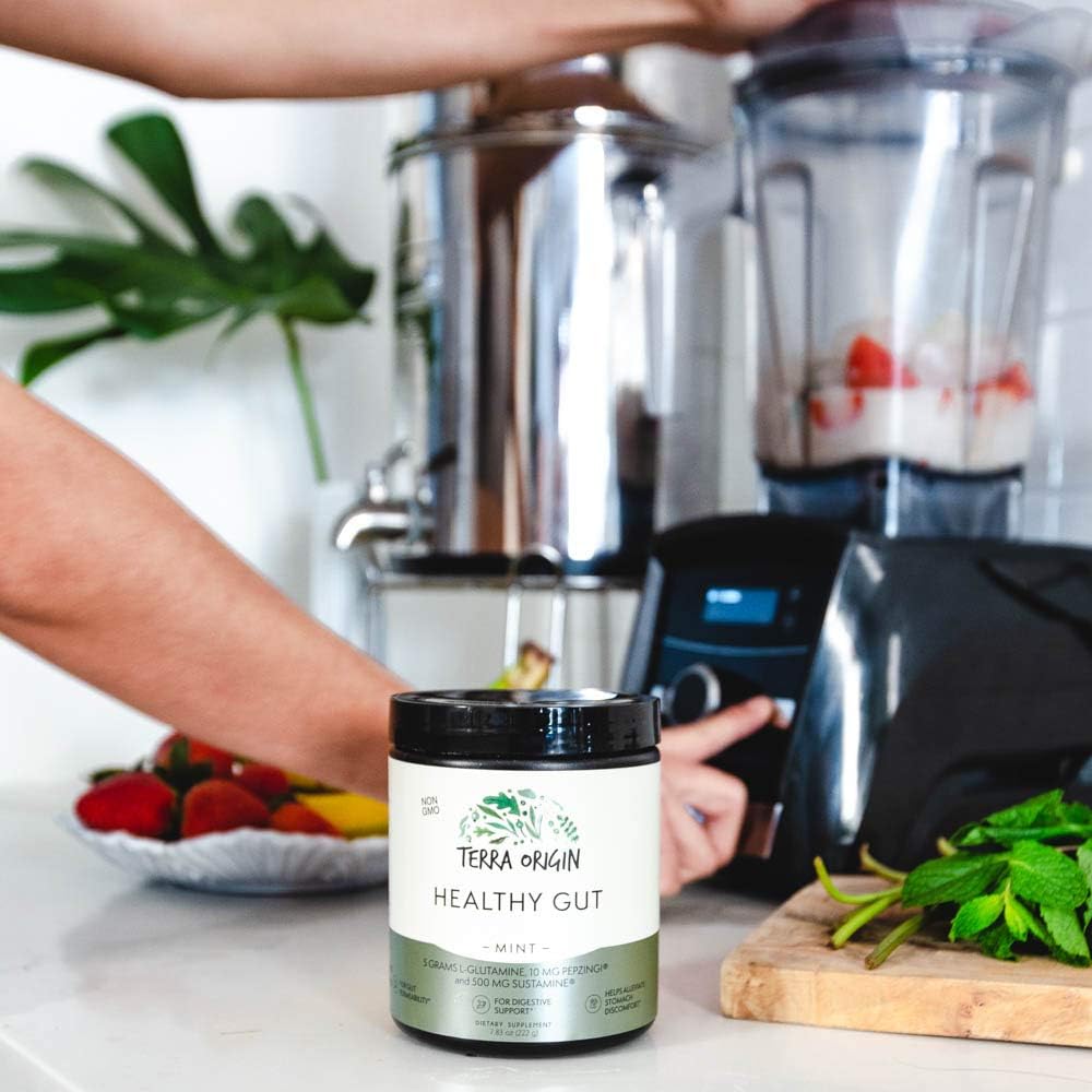 TERRA ORIGIN Healthy Gut Mint Flavor |30-Servings with L-Glutamine, Zinc, Glucosamine, Slippery Elm Bark, Marshmallow Root and More!