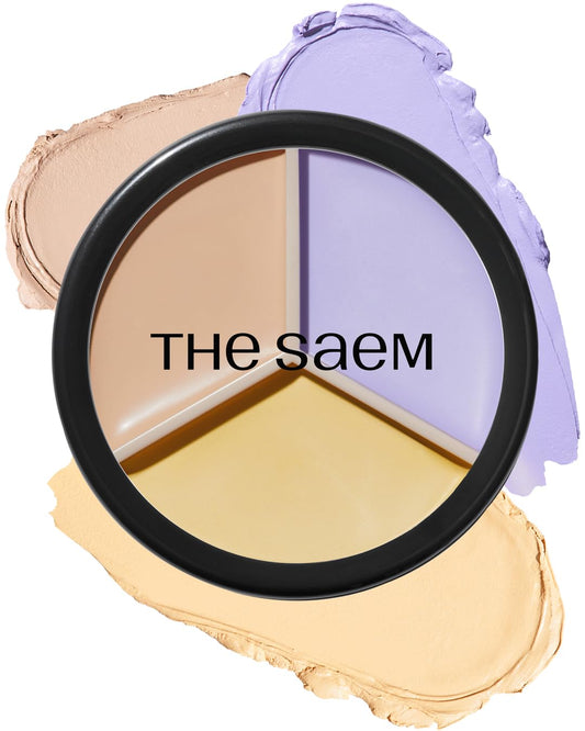 THESAEM Cover Perfection Triple Pot Concealer 04 Tone Up Beige - for Fair to Light Skin Tone - 3 Color Full Coverage Concealer - Covers Pigmentation and Blemish Spots, Corrects Skin Tone