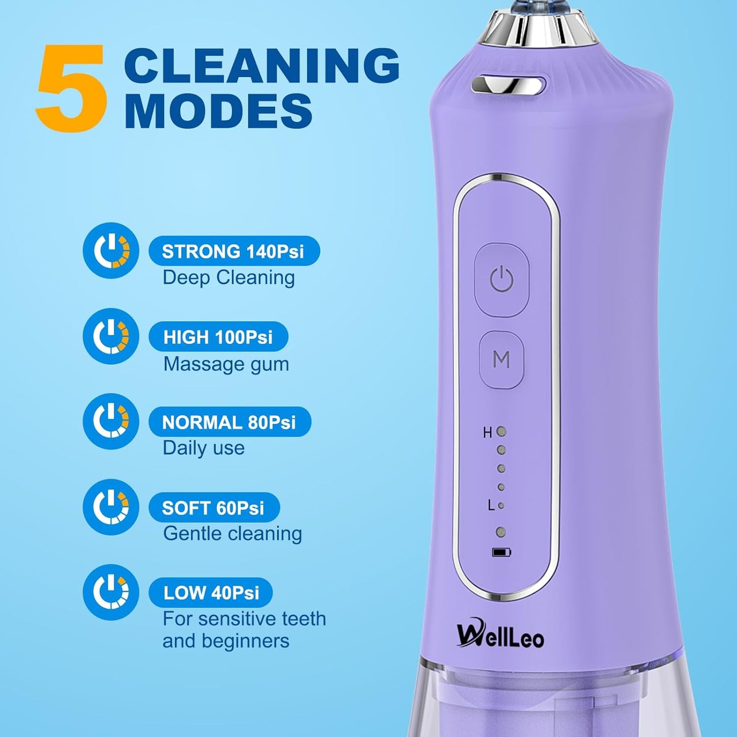 Water Flosser for Teeth, 300ML Cordless Oral Irrigator Rechargeable Dental Flosser Picks with 5 Modes 5 Jet Tips,IPX7 Waterproof Teeth Cleaner for Braces Gum Care, Home Travel Use
