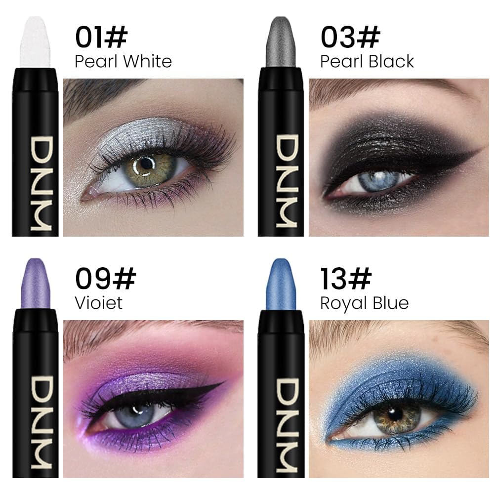 evpct 4Pcs Cream Eyeshadow Pencil Bulk Stick Set for Eyes Waterproof Pearl White Pearl Black Violet Purple Royal Blue Shimmer Metallic Eyeshadow Crayon Stick sombras en crema para ojos