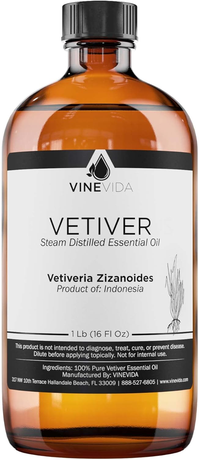 VINEVIDA Vetiver Essential Oil 16 oz - Undiluted for Candle Making, Soap Making and Skin Care - DIY Candle Scents
