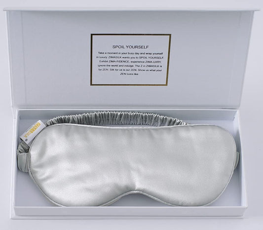 ZIMASILK Adjustable 100% 22 Momme Mulberry Silk Sleep Mask for Sleeping, Filled with Premium Mulberry Silk, Softest & Breathable Eye Sleeping Mask (Light Grey)