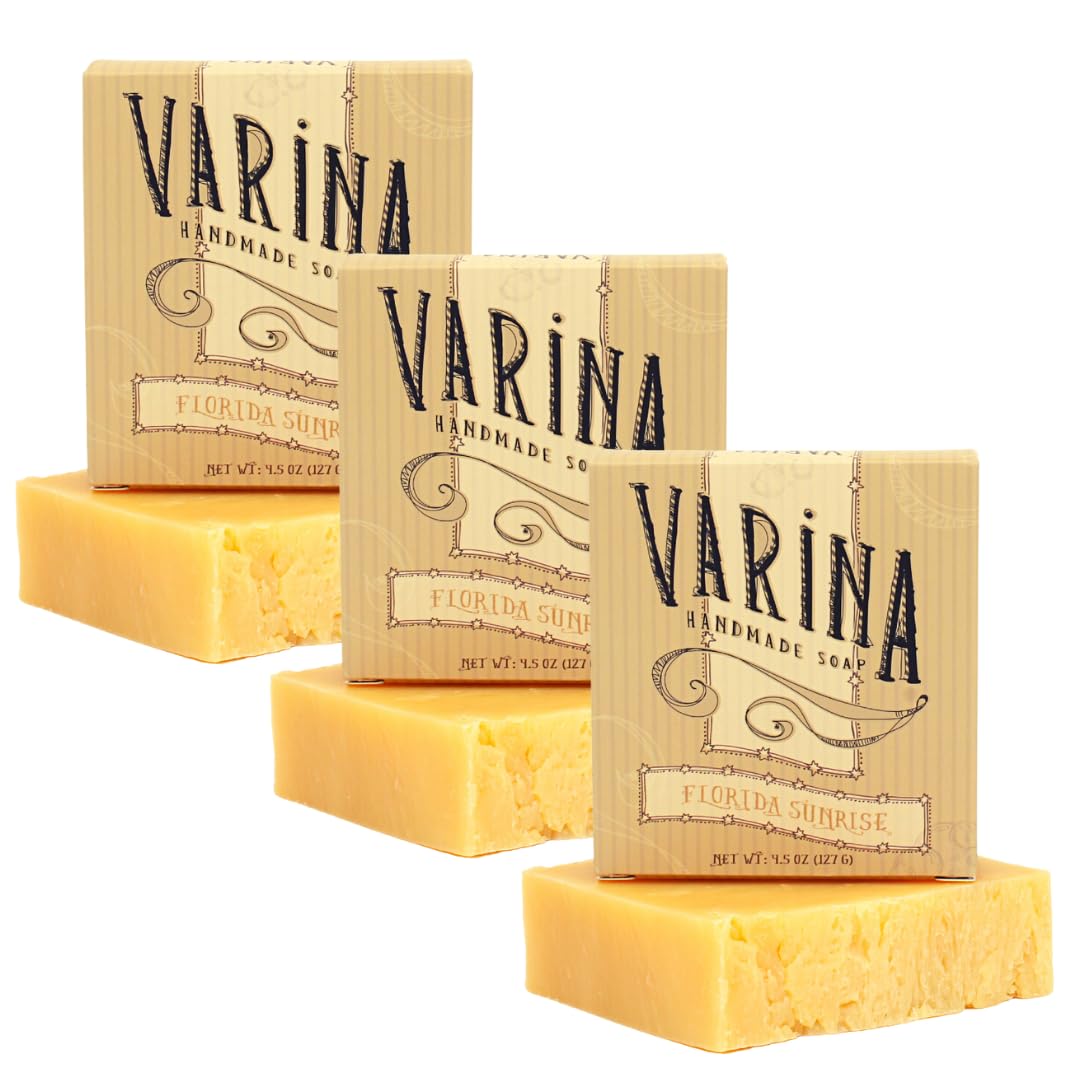 Varina Organic Florida Sunrise Bar Soap - Gentle Cleansing for Sensitive Skin, Fruity - 3 Pack - 84% Organic Ingredients