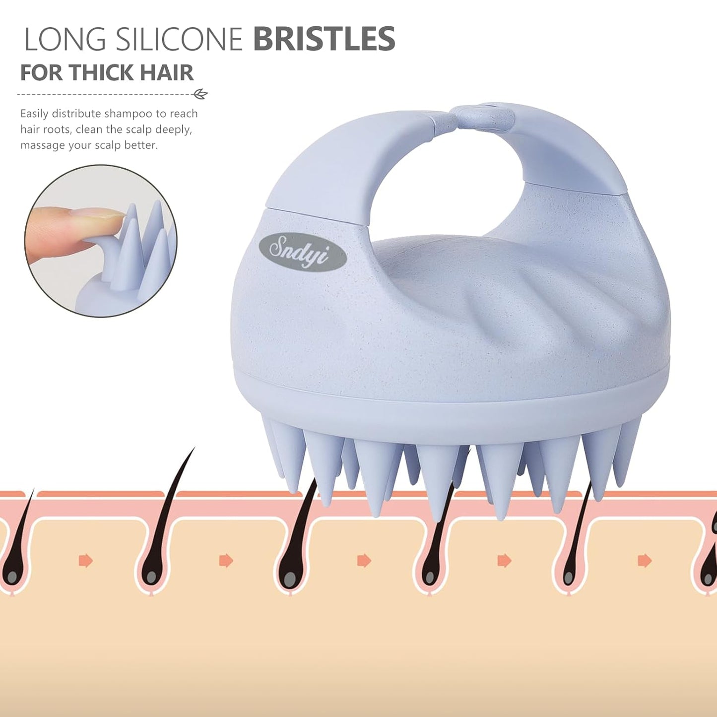 Sndyi Scalp Massager Shampoo Brush, Scalp Scrubber with Soft Silicone Bristles, Scalp Exfoliator for Dandruff Removal, Scalp Massager for Hair Growth, Wet Dry Hair Brush for Scalp Care, Sky Blue