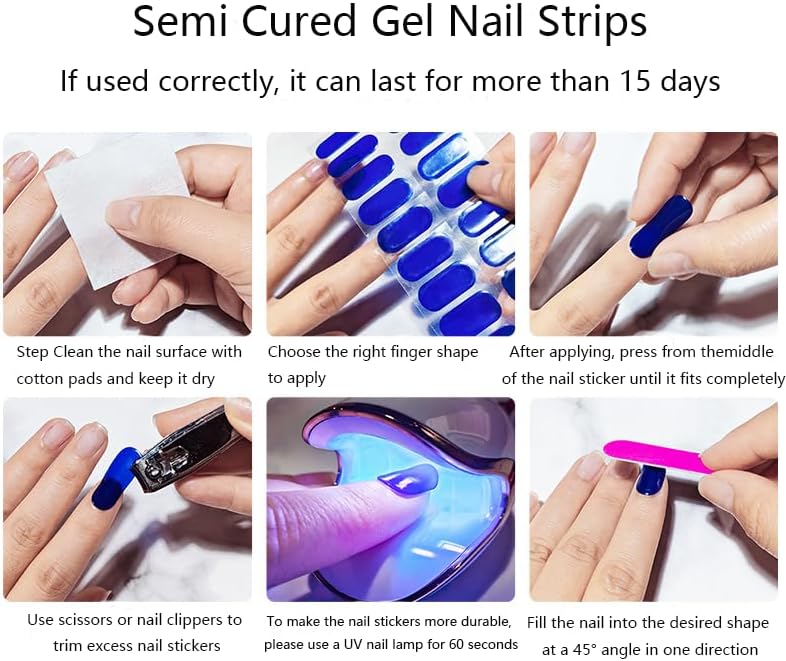 Semi Cured Gel Nail Strips French Tip Nail Stickers with Flower Designs Cute Glossy Gel Stickers Salon Quality & Easy to Use Need UV/LED Light for Women 20 Pcs