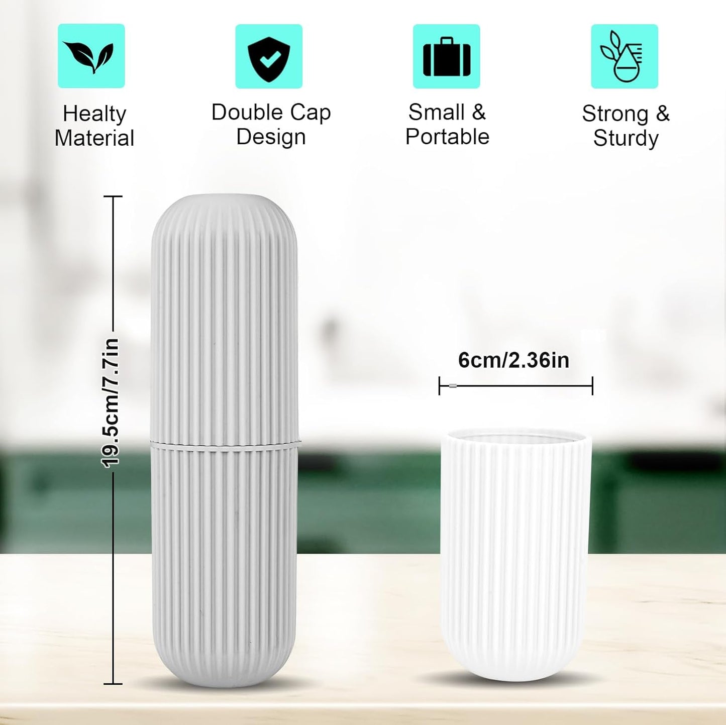 UCEC Toothbrush Case for Traveling, Portable Toothbrush Holders Travel Case, 7.7" x 2.36" x 2.36" Toothbrush Holders for Travel, Camp, Home, School, Business, Bathroom,2 Pack (Grey, White)