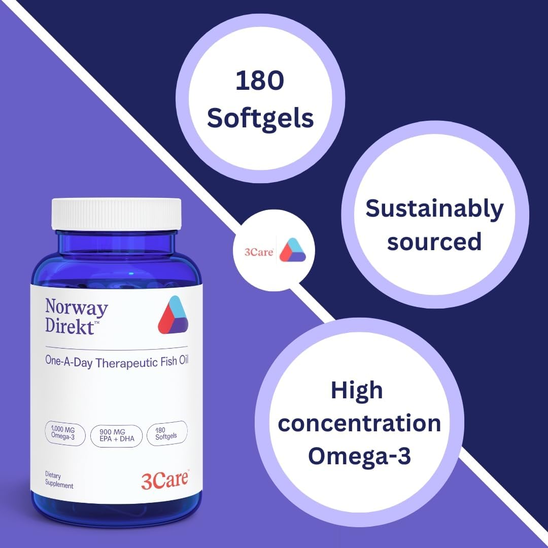 Norway Direkt Omega-3 Fish Oil 2,000mg of Omega-3 per 2 softgel| 1060mg EPA, 740mg DHA (2 Soft-Gel Serving) Pharmaceutical Grade (180 Softgels)
