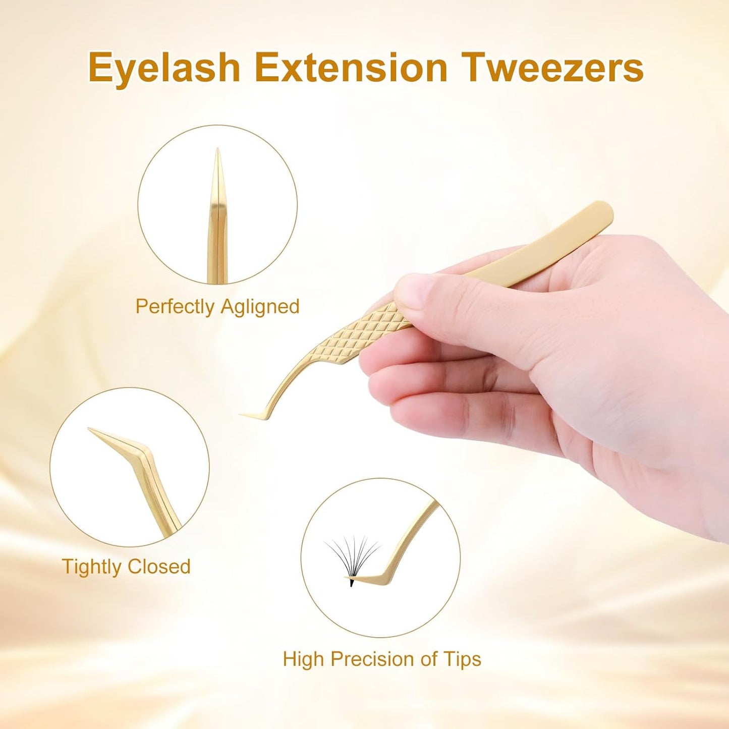 NAGARAKU Precision Fiber Tip Tweezer for Eyelash Extensions Diamond Grip Anti-Static Anti-Slip Premium Stainless Steel Pointed Volume Eyelashes Tweezers Supplies with Box(S Curved Tip Tweezer AG-08)