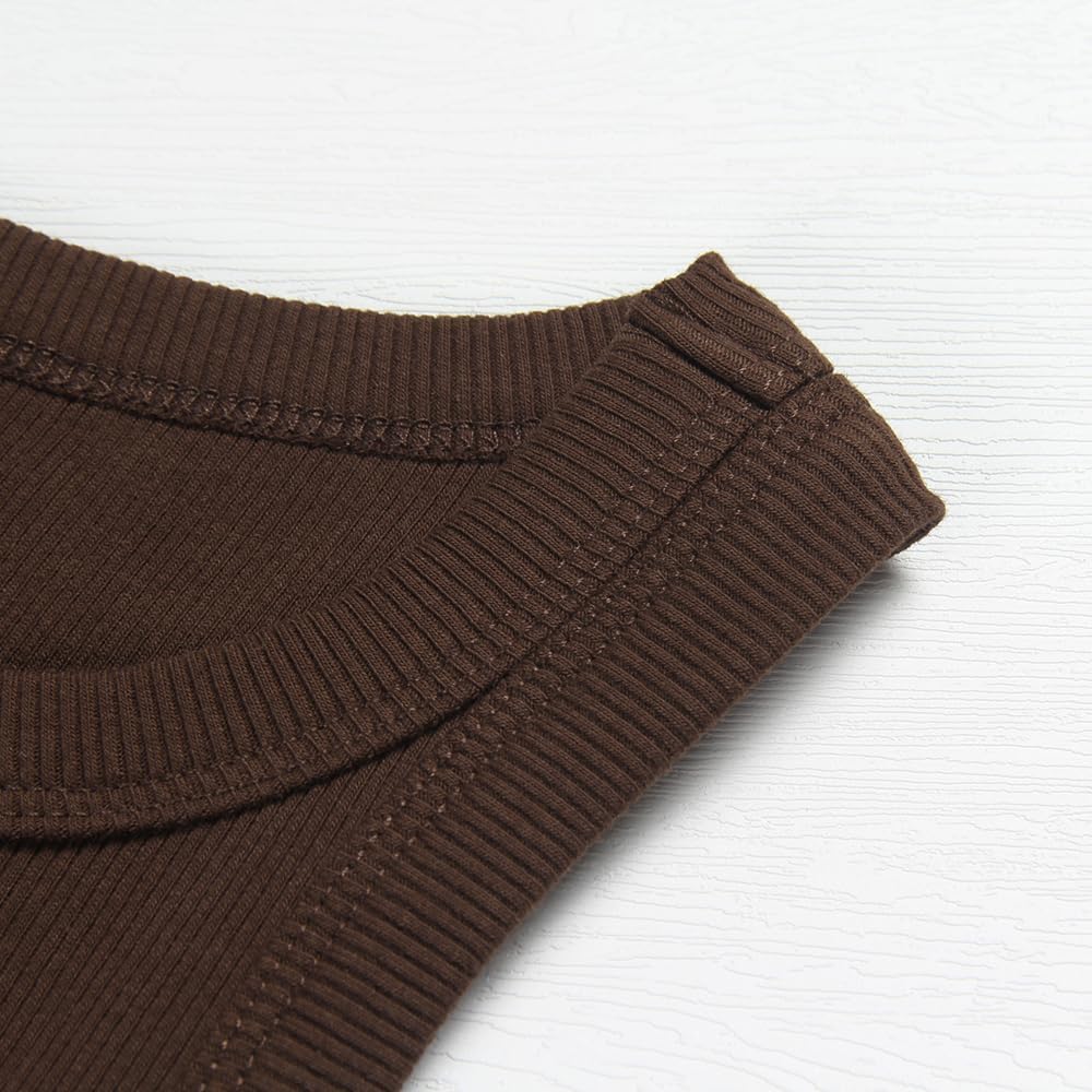 GEMBERA Womens Sleeveless Racerback High Neck Casual Basic Cotton Ribbed Fitted Tank Top