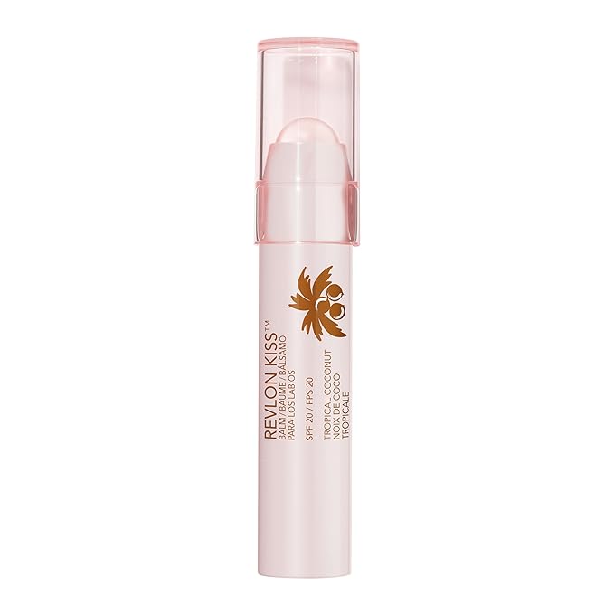 Revlon Lip Balm, Kiss Tinted Lip Balm, Face Makeup with Lasting Hydration, SPF 20, Infused with Natural Fruit Oils, 010 Tropical Coconut, 0.09 Oz (Pack of 2)