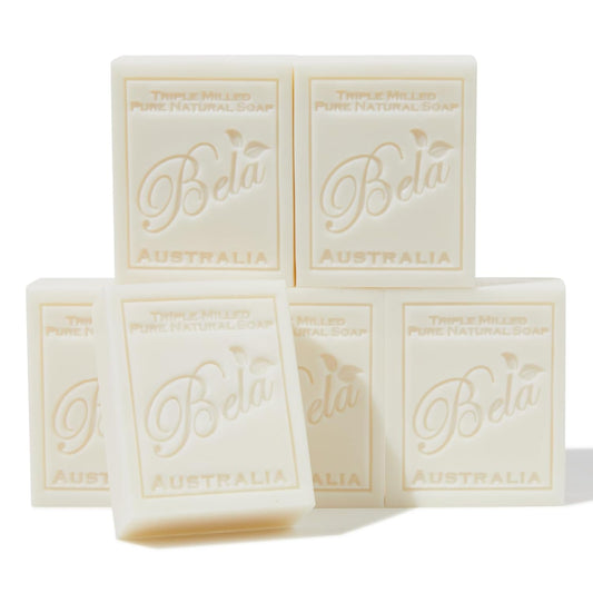 BELA Extra Creamy Goat Milk Soap 3.3 OZ Pack of 6, Long Lasting French Triple Milled Bar Soap Enriched with Organic Shea Butter, Hand, Face and Body Wash Bar, Made in Australia