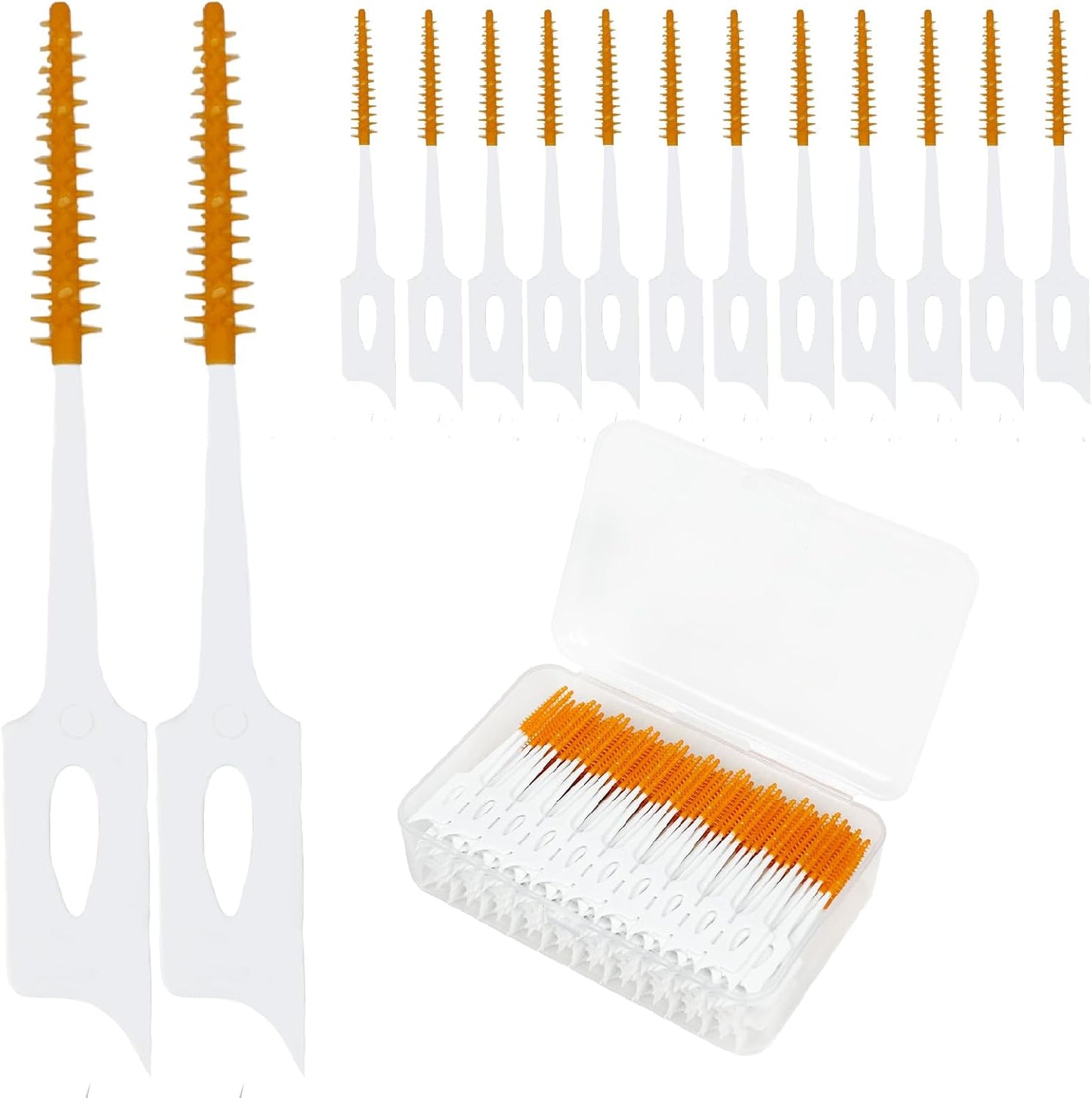 300 Pieces Dual-Use Interdental Brushes Soft Silicone, Disposable Dental Picks,Premium Dental Floss Picks for Effective Teeth Cleaning(300PCS Orange)