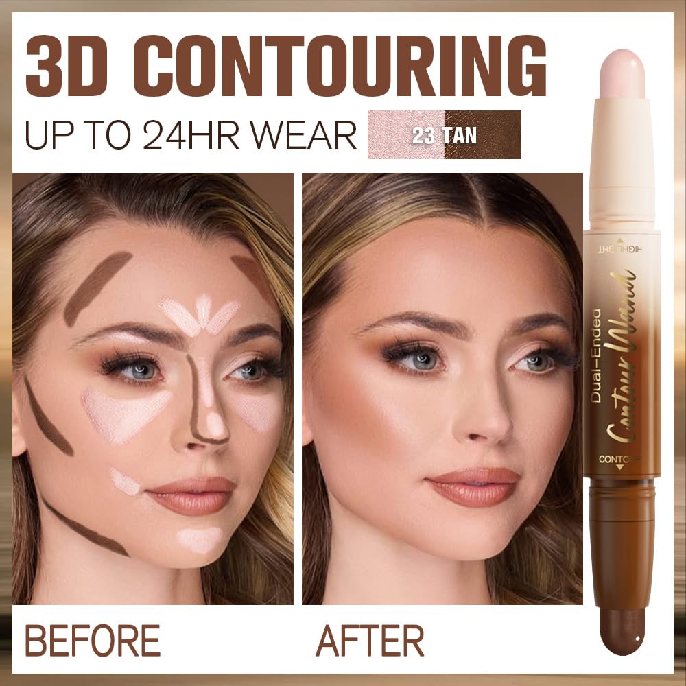 2Pcs Cream Contour Stick Face Body Makeup Dual Ended, Nuetral Nude Beige & Darker Nude Pink no Transfer Waterproof 2 in 1 Cream Concealer Stick Contouring Makeup Set, Face Nose Contour Bronzer Sticks