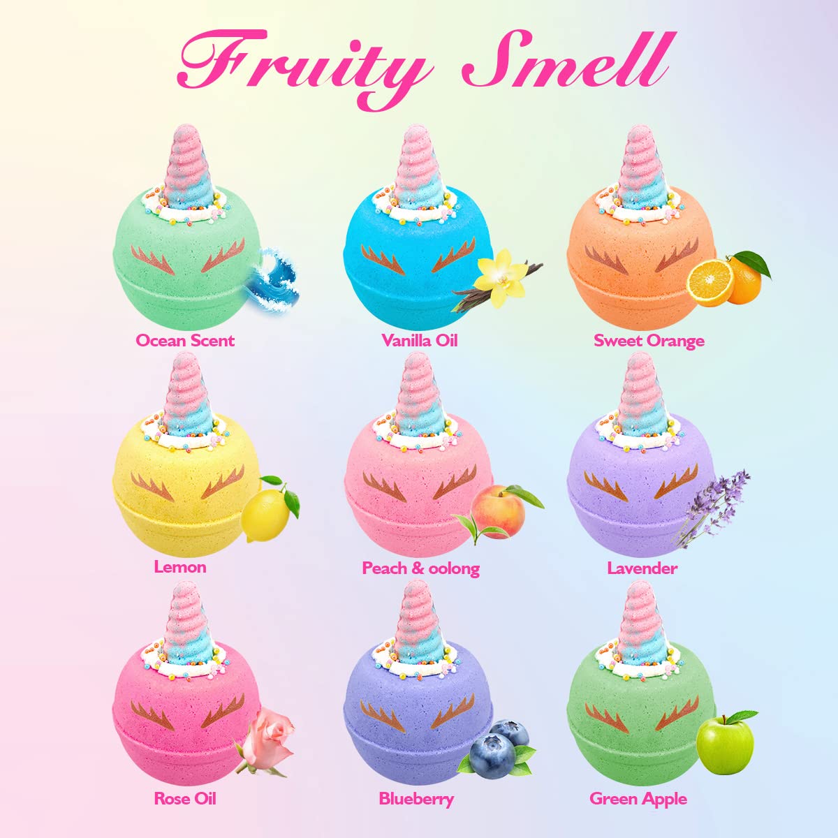 Unicorn Bath Bombs for Kids, 9 Large Kids Bath Bombs with Squishy Toys Inside, Magic Unicorn Bath Bombs with Surprise Inside for Girls…