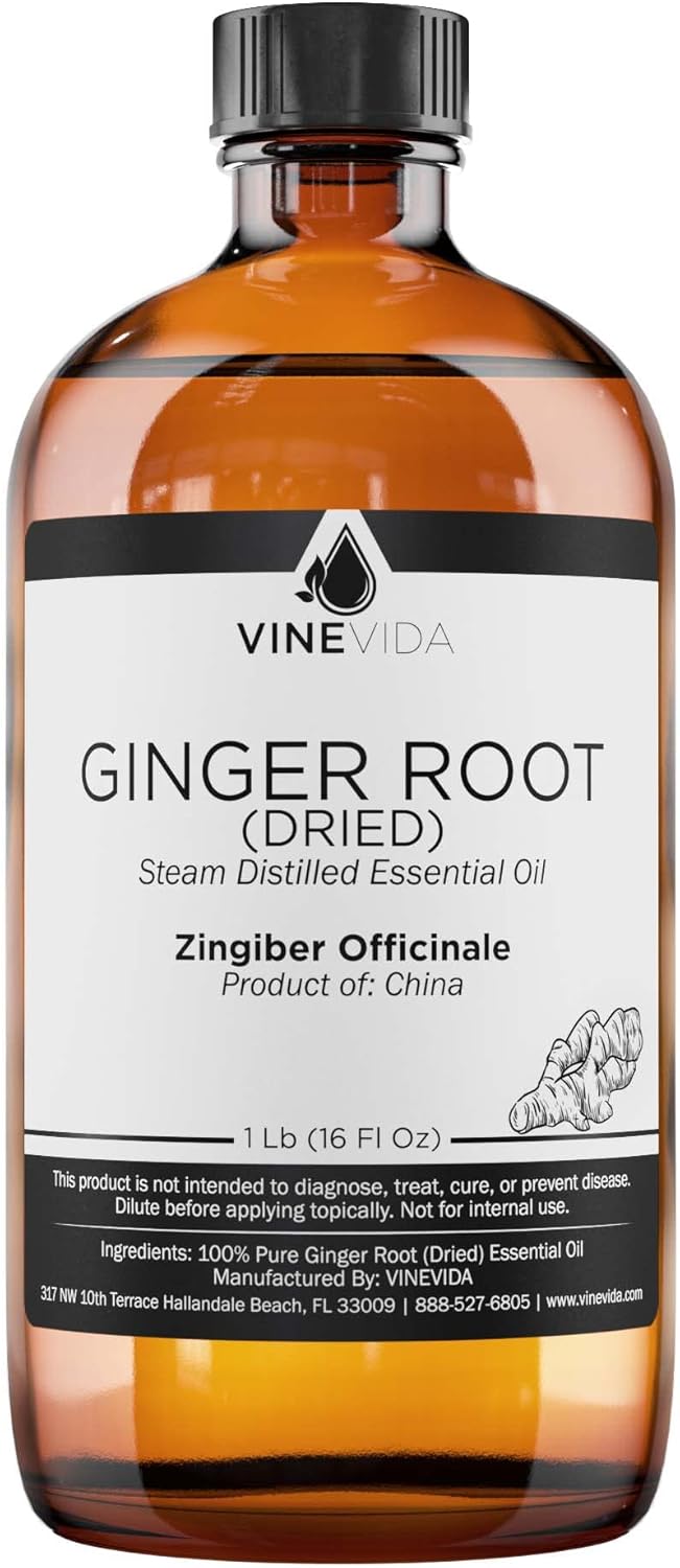 VINEVIDA Dried Ginger Root Essential Oil 16 oz - Undiluted Ginger Root Oil 16 oz - Ginger Root Candle Oil Scent - DIY Candle Scents for Candlemaking - Bulk Essential Oil for Soap Making Safe for Skin