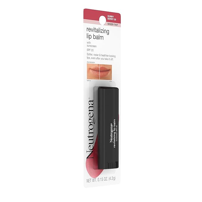 Neutrogena Revitalizing and Moisturizing Tinted Lip Balm with Sun Protective Broad Spectrum SPF 20 Sunscreen, Lip Soothing Balm with a Sheer Tint in Color Sunny Berry 30,.15 oz