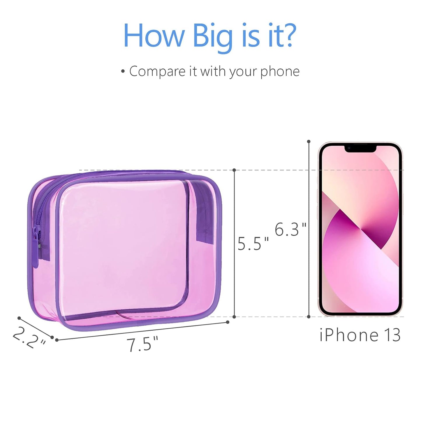 PACKISM TSA Approved Toiletry Bag - 3 Pack Quart-sized Clear Toiletry Bag with Zipper, Clear Makeup Bags Fit Travel Size Toiletries, Carry-onTravel Bags, Light Pinkish Purple