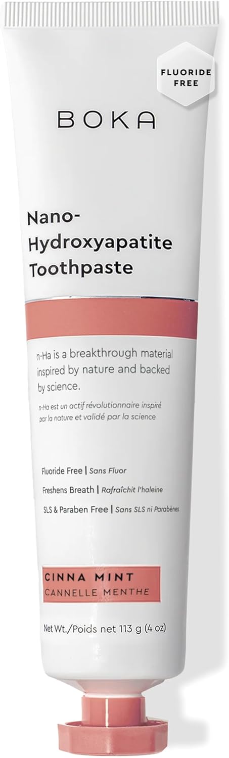 Boka Fluoride Free Toothpaste, Nano Hydroxyapatite Toothpaste, Appropriate for Sensitive Teeth - for Adult, Kids Oral Care - Cinnamon Mint Flavor, 4 Fl Oz 1Pk US Manufactured