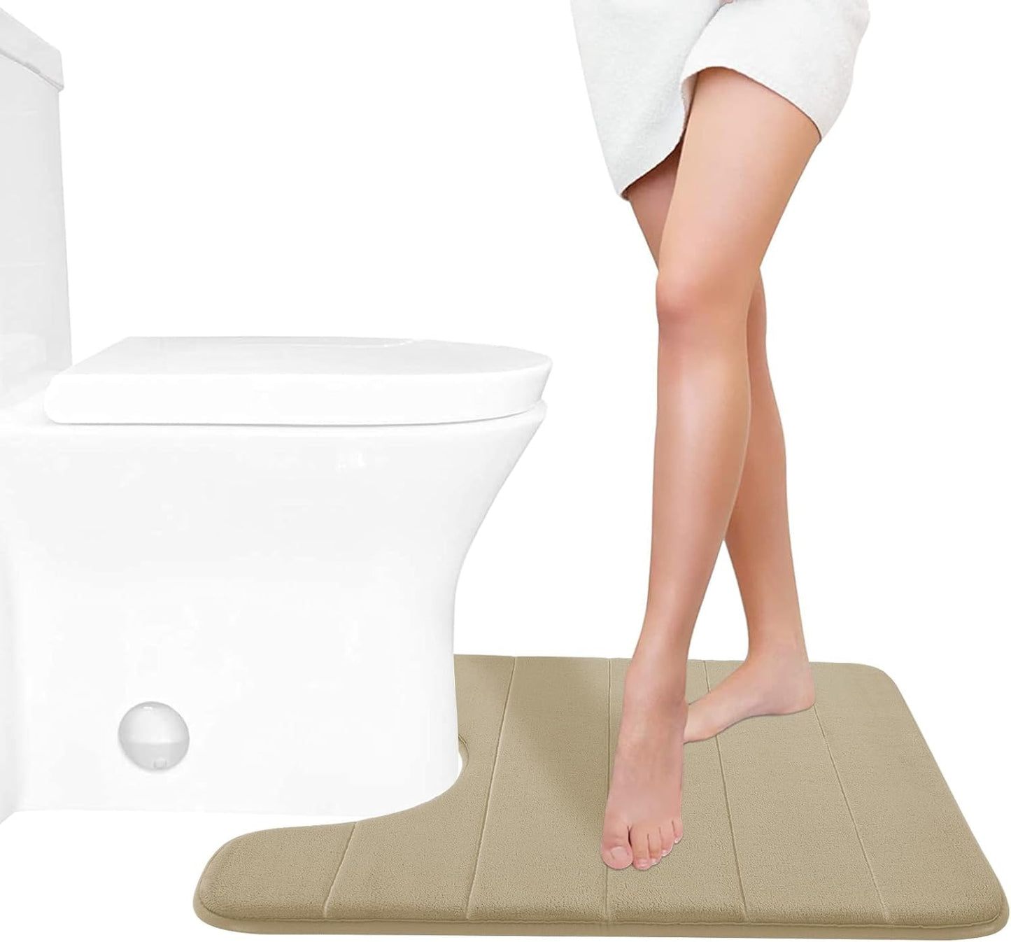 Yimobra Memory Foam Toilet Bath Mat U-Shaped, Soft and Comfortable, Super Water Absorption, Non-Slip, Thick, Machine Wash and Easier to Dry for Bathroom Commode Contour Rug, 24 X 20, Pale Khaki