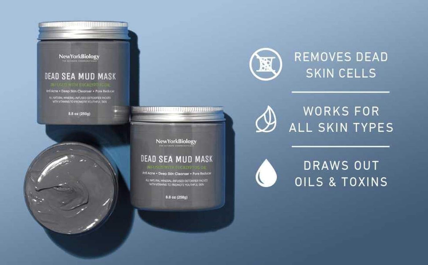 New York Biology Dead Sea Mud Mask for Face and Body | with Eucalyptus | Spa Quality Pore Refiner for Oily Skin | Natural Skincare for Women & Men | Tighten Skin for A Healthier Complexion | 8.8 oz