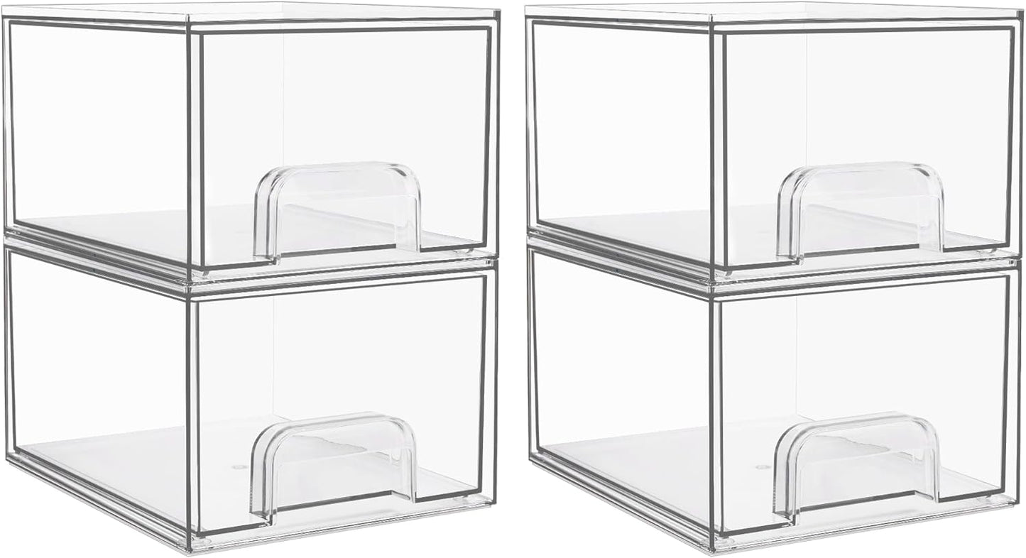 Vtopmart 4 Pack Clear Small Stackable Storage Drawers,Acrylic Bathroom Makeup Organizer,Plastic Storage Bins For Vanity, Undersink, Kitchen Cabinets, Pantry, Home Organization