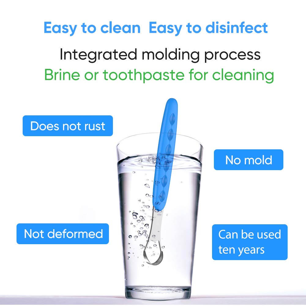New Version Tongue Scraper Cleaner for Adults & Kids, Medical Grade Metal Tongue Brushes Set for Fresh Breath Dental Eliminate Bad Breath in Seconds (Blue)