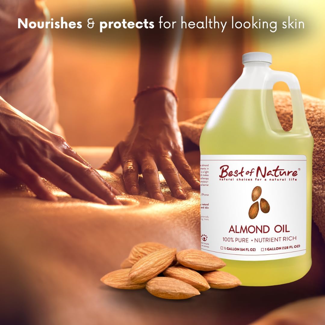 Best of Nature 100% Pure Sweet Almond Oil – Moisturizing Massage & Body Oil, Unscented for Hair, Skin, Face, Soap Making, Aromatherapy, Ideal Carrier for Essential Oils, 5 Gallon Pail (640 fl oz)
