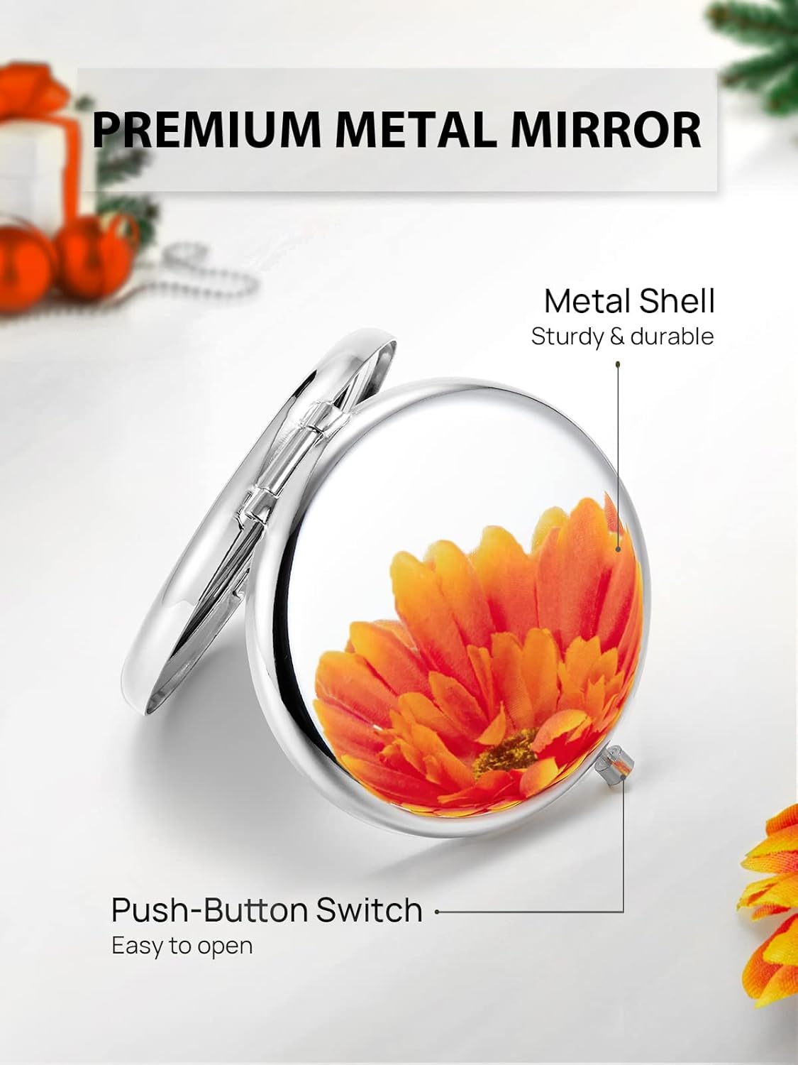 Compact Mirror Bulk, Set of 100 Double-Sided 1X/2X Magnifying Metal Pocket Makeup Mirrors(Round, Silver)