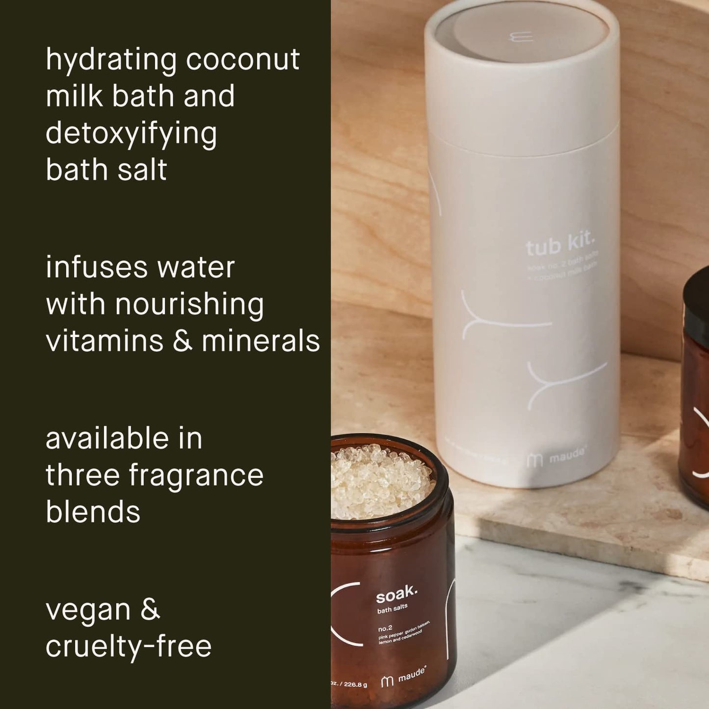 Maude Tub Kit No. 2 - Bath Salts + Coconut Milk Bath - Skin-Nourishing Dead Sea Salt + Gentle Coconut Milk Powder - Notes of Lemon + Cedarwood - Stocking Stuffers + Gifts for Women + Men (2-Piece Set)