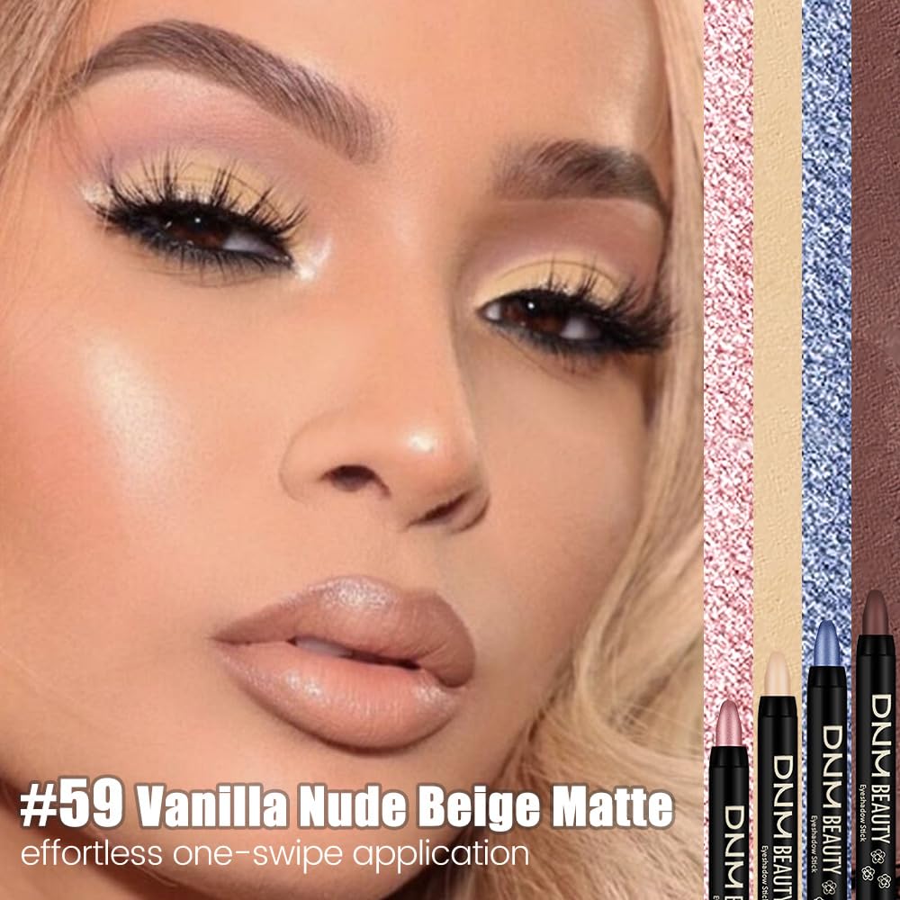 evpct Beige Matte Cream Eye Shadow Sticks Brightener Pencils for Women, Beige Yellow Silky Eyeshadow Applicator Stick Pen Waterproof, Blendable Crease-Proof Stick Eyeshadow Matte Eye Makeup 59