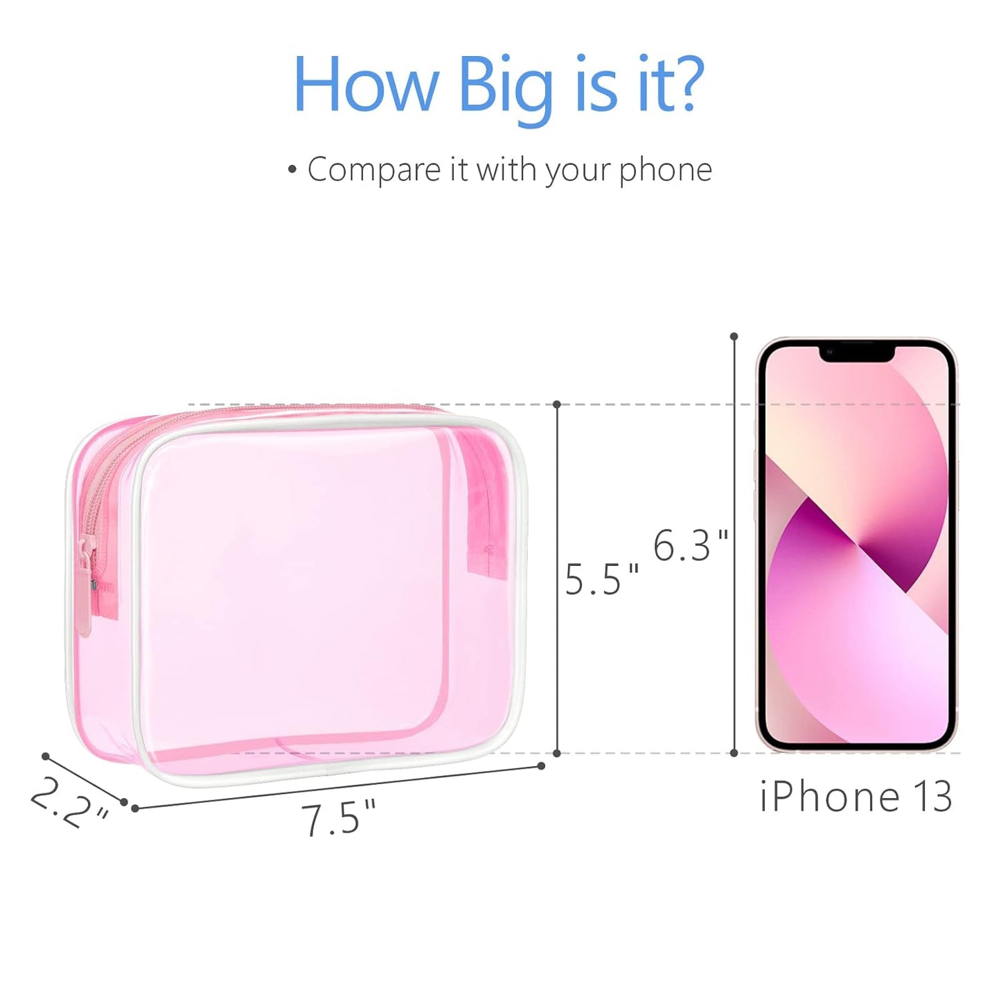 PACKISM Clear Makeup Bags - 3 Pack Tsa Approved Toiletry Bag with Zipper, Water-resistant Clear Cosmetic Bags Fit Travel Essentials, Carry-on Travel Toiletry Bag, Fluorescent Pink