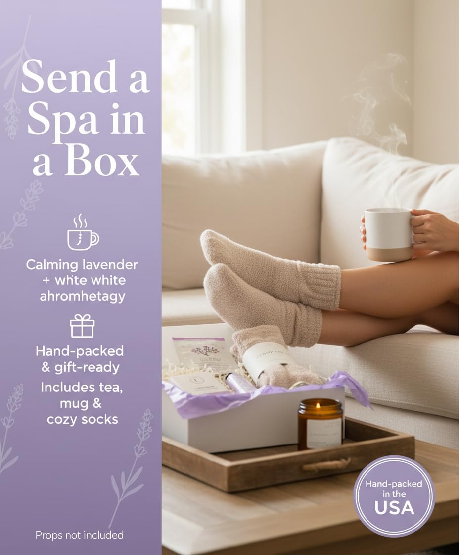 Unboxme Luxury Lavender Spa Gift Set – Relaxation Gift Basket & Care Package for Women with Candle, Bath Bomb, Soap, Cozy Socks, Mug & Tea – Get Well Soon, Sympathy, Birthday Self-Care Gift